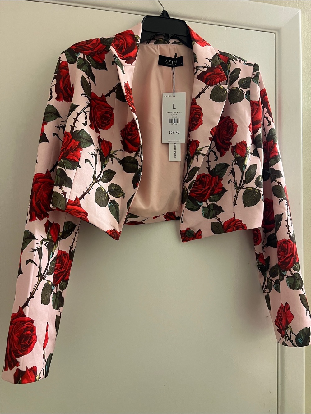 AKIRA Pink Blazer with Red Rose Print - Picture 5 of 5